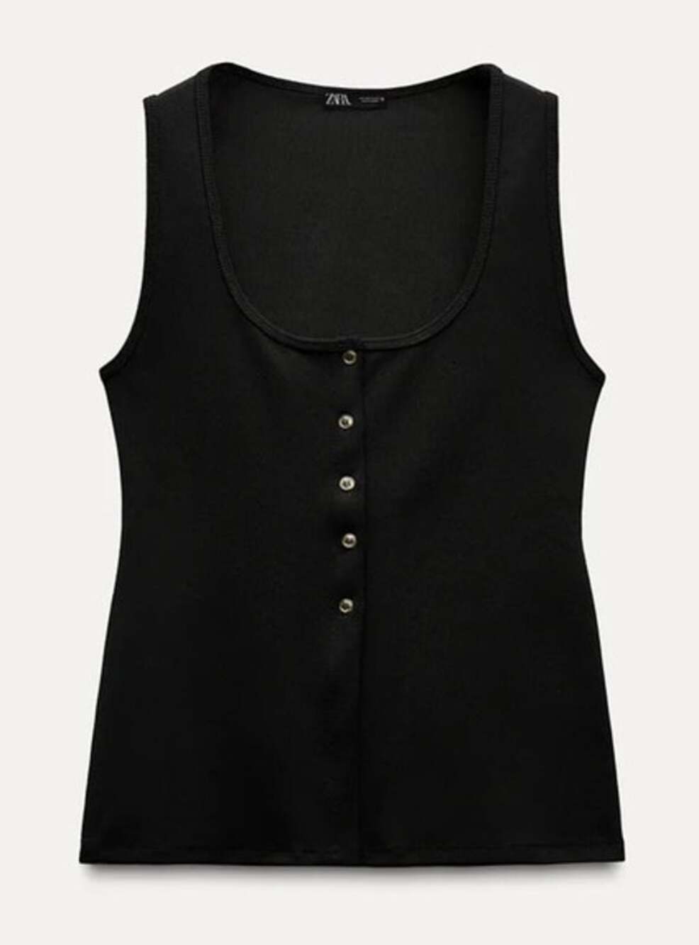 Zara 1165/492 Ribbed Black Top with Gold Tone Buttons GUC